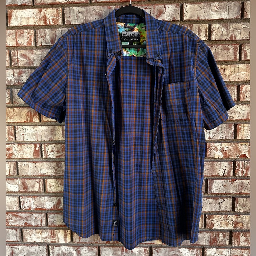 Pladra Men’s Blue and Brown Short Sleeve Plaid Shirt